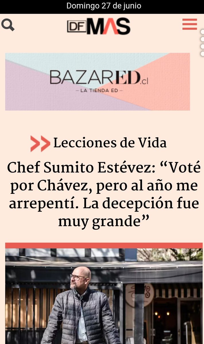 Escuchen a este hombre culto y sabio. Un grande de la gastronomía que terminó lejos de su país por confiar en las palabras vacías de la izquierda radical. 

dfmas.df.cl/df-mas/leccion…