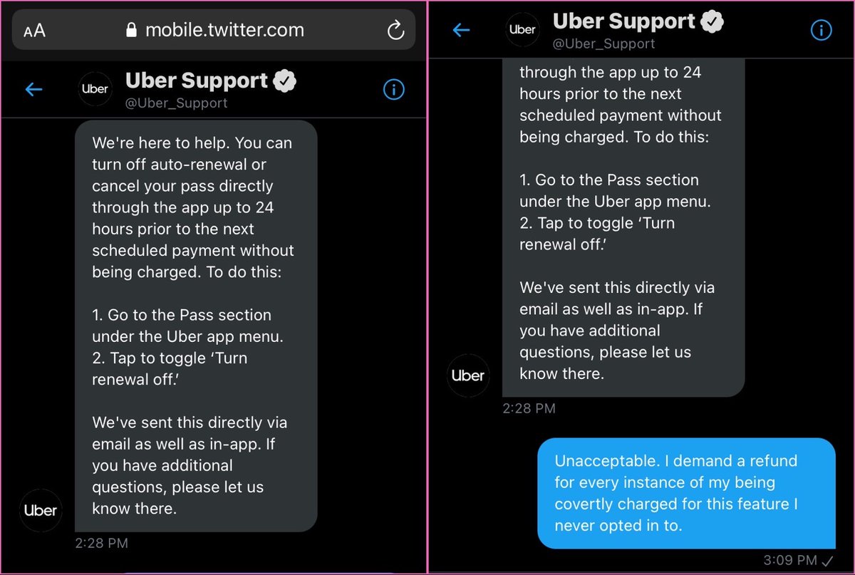 cwc9194's tweet photo. @Uber_Support Not good enough. Return my money or I will report you to the Consumer Protection Branch of the Department of Justice. Extraordinary how your company can think it can covertly siphon money from consumers for services they aren't even aware of and respond this way. https://t.co/h1UjTkksYq