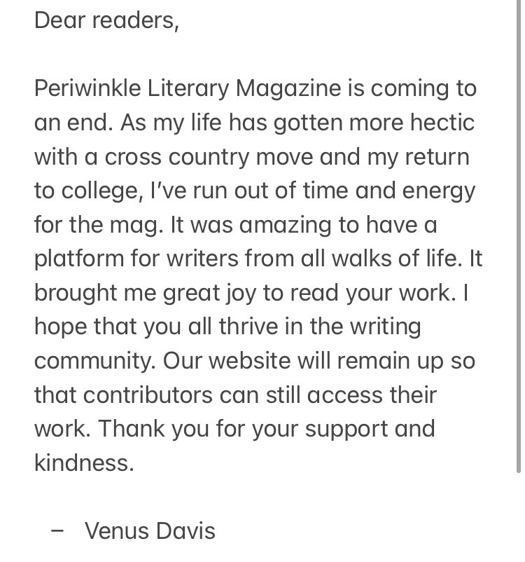 The future of Periwinkle Literary Magazine: