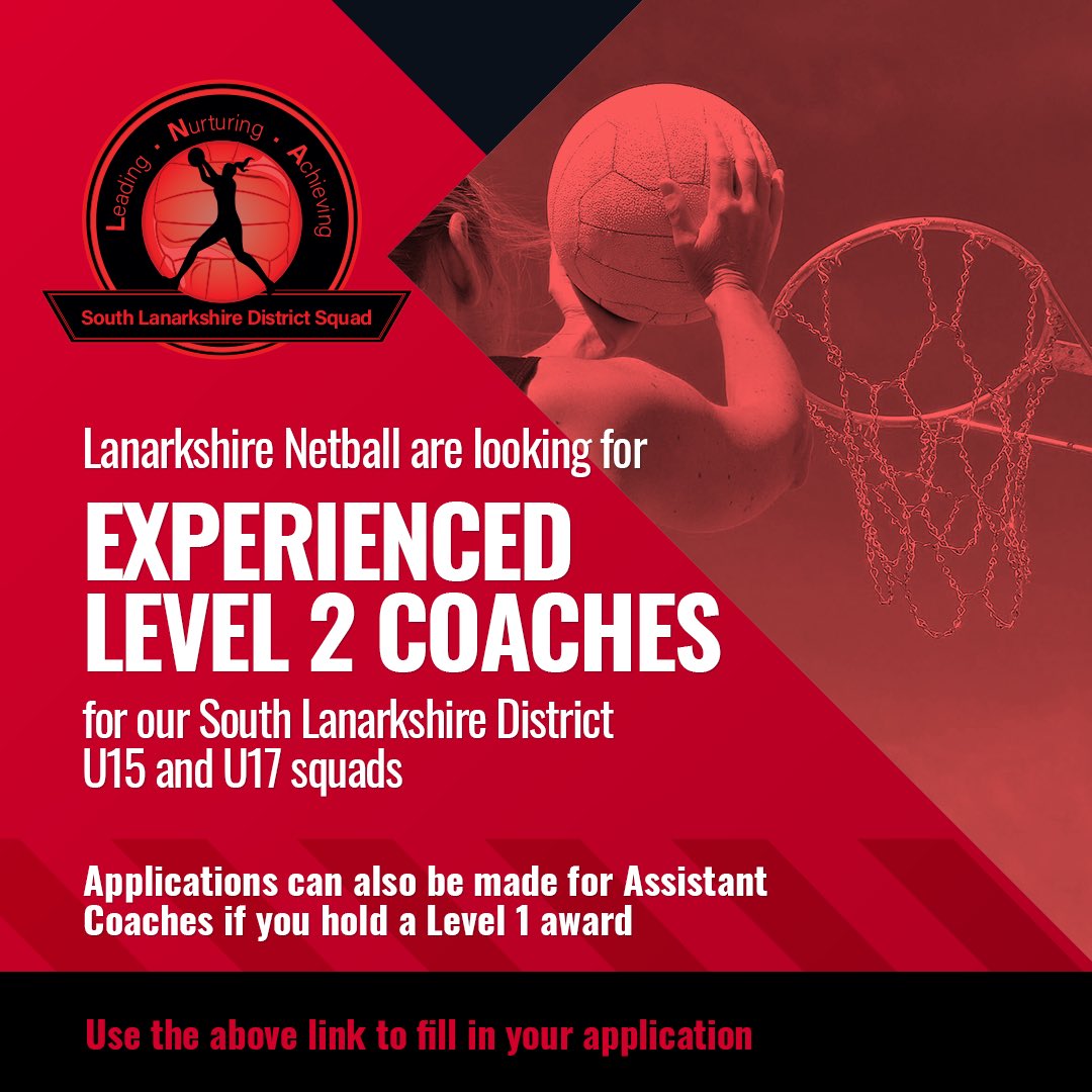 ✨EXCITING OPPORTUNITY ✨
Do you want to be part of this really exciting time for netball in Lanarkshire?! 
We are looking for District Coaches for our South Lanarkshire District Squads….apply below

docs.google.com/forms/d/e/1FAI…