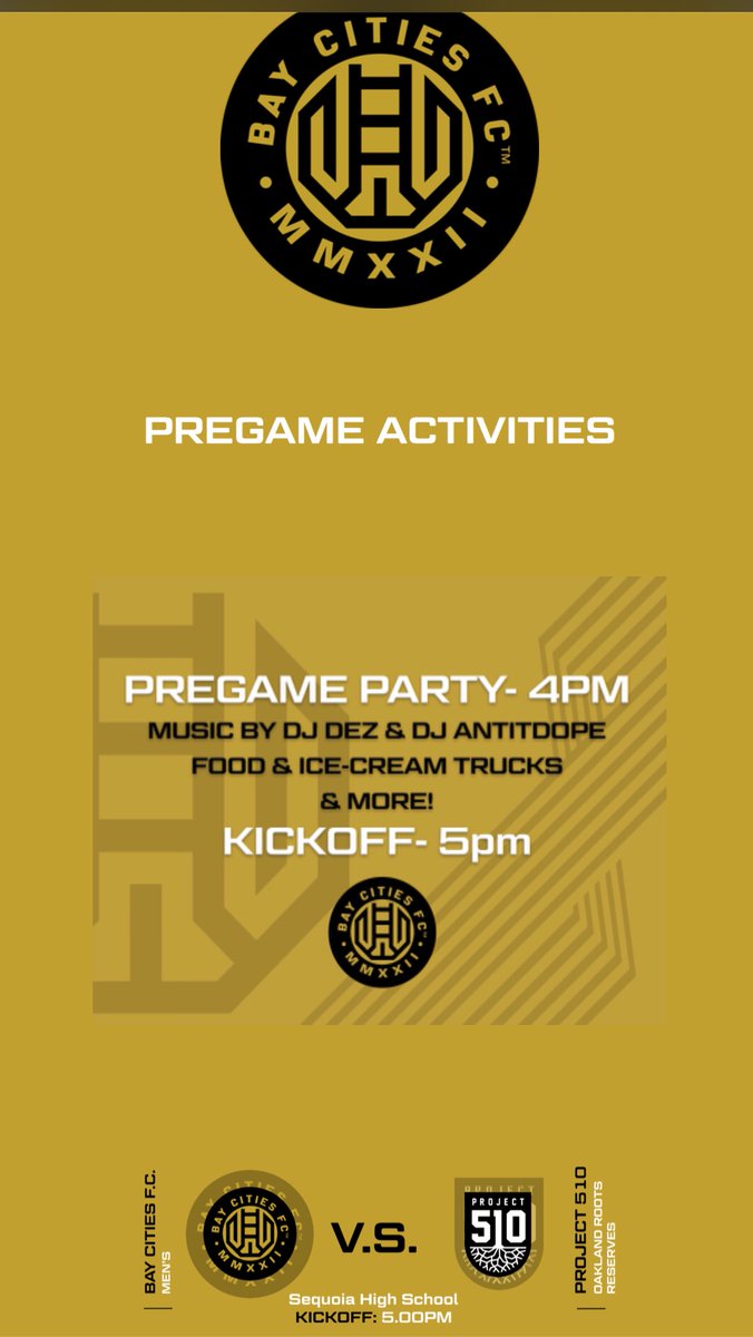 KCWatson's tweet image. Bay Area colleagues…there’s still time to join us for some Sunday evening pro soccer in downtown Redwood City! Our brand new Bay Cities FC versus Project 510 (Oakland Roots). Today - 4pm pregame (DJs, Food trucks, games); 5pm kickoff. Sequoia High School
lnkd.in/gEMD6cq