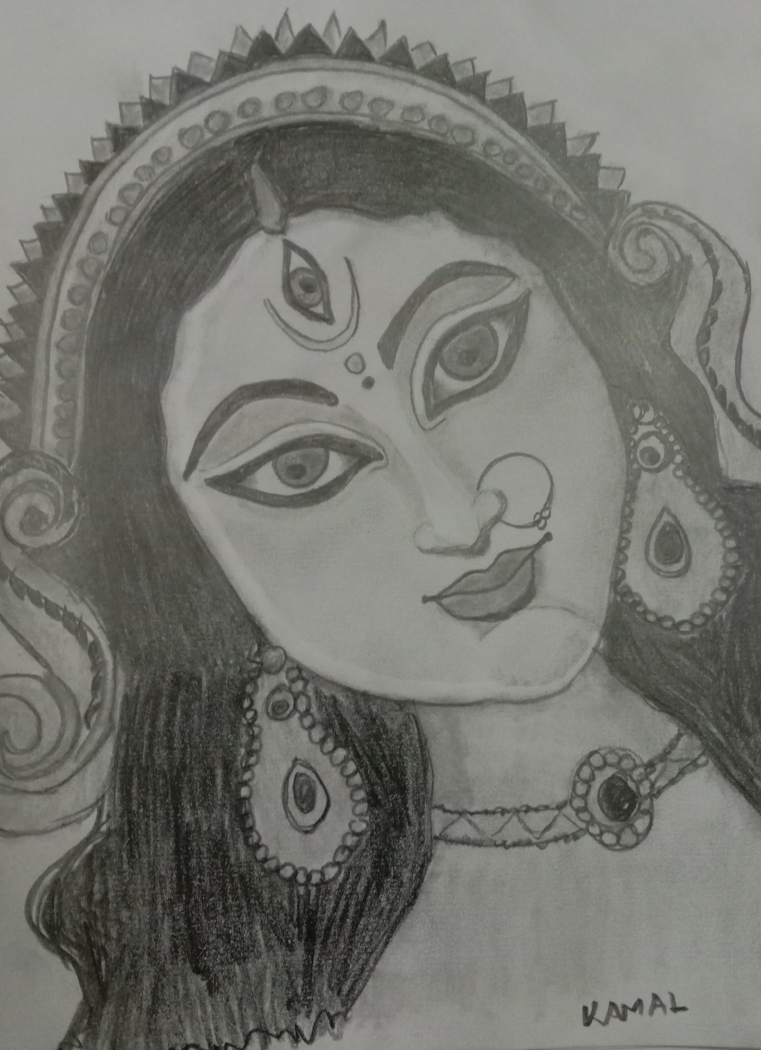 Durga Drawing Step By - Devi Maa Images For Coloring, HD Png Download -  kindpng