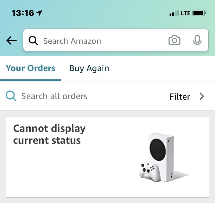 schlumppy's tweet photo. @mattswider I purchased the Series S from Amazon and it’s shipped and sold by Amazon (I hope 😣) and it was supposed to be here on Yesterday (6/26) but now it says it can’t display current status…is this normal or should I be concerned? https://t.co/IJzdirCXgu