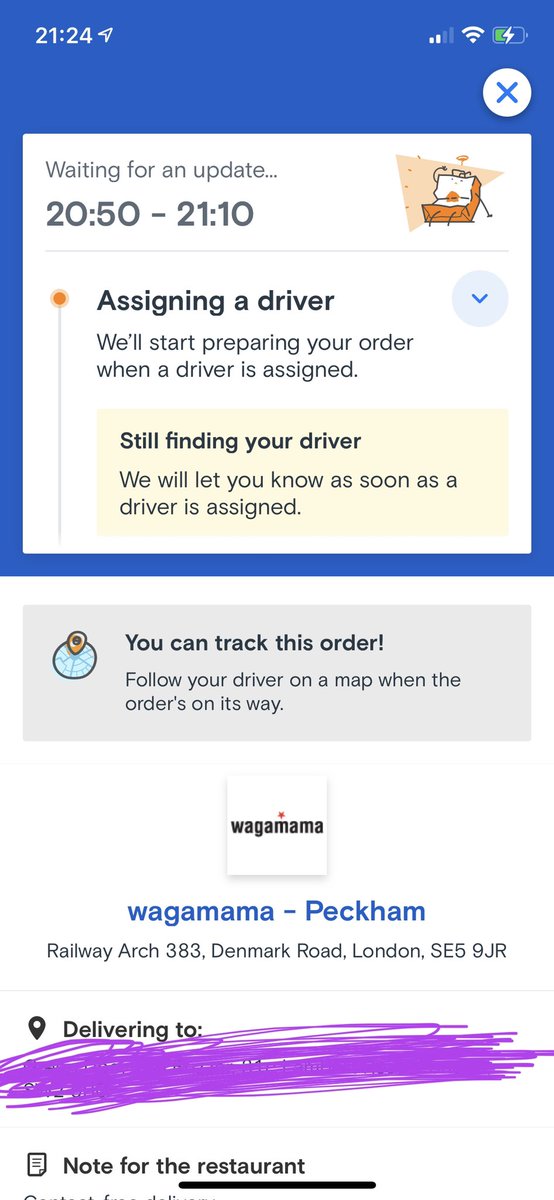 AlexanderVanroy's tweet photo. #justeat looks like I’m going to go to @sainsburys for my Sunday dinner cos @JustEatUK @wagamama_uk is stuck on assigning a driver. Just eat I would like to cancel this order and have it refunded please. https://t.co/K5XbYp9n1f
