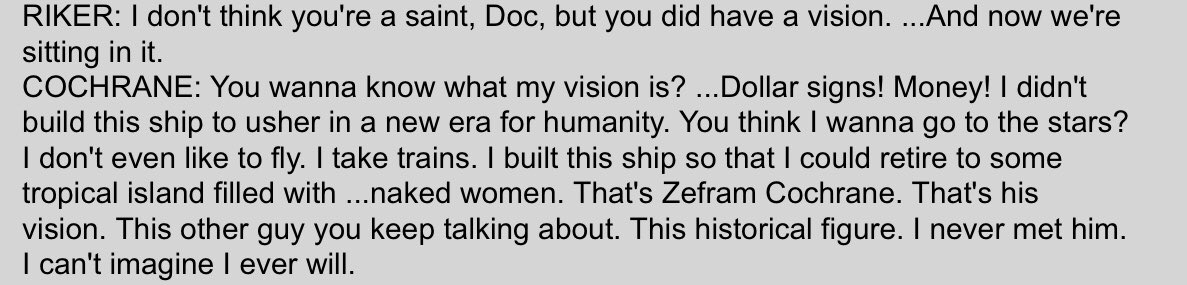 StarJews's tweet photo. @thisismewhatevs Who knows if this is really the case but I have long wondered who @RonDMoore was really thinking about when he wrote this line... #GenesVision https://t.co/CLBdOcuNTP