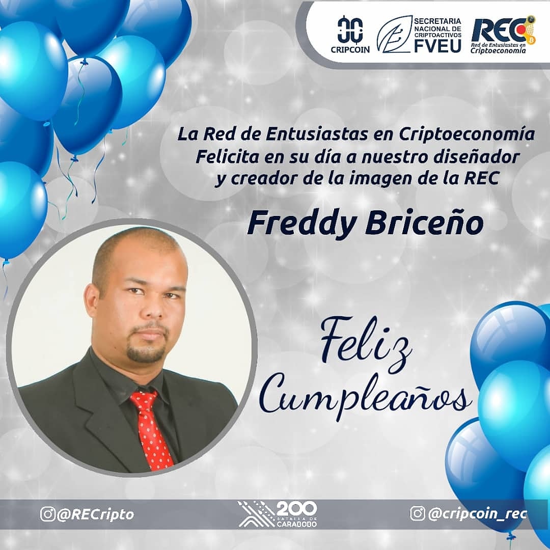 RECripto's tweet photo. La Red de Entusiastas en Criptoeconomía felicita en su día a nuestro diseñador y creador de la imagen de la #REC 

Freddy Briceño

¡Te deseamos un feliz cumpleaños! 🥳

#CelebraciónREC
#FelizCumpleaños #criptoentusiasta
#Venezuela 🇻🇪

@NicolasMaduro
@JoselitRamirez https://t.co/fnGkQfCUIQ