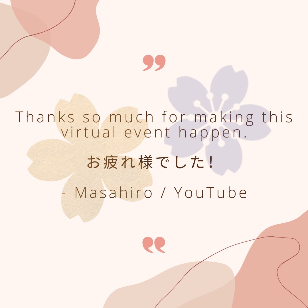 #NCCBF54 Masahiro shares お疲れ様でした Otsukaresamadeshita, thank you for your hard work!

We appreciate our festival committee, cultural artists &amp; performers, festival partners, community orgs, corporate supporters, and attendees like you for making this virtual event shine 🌟