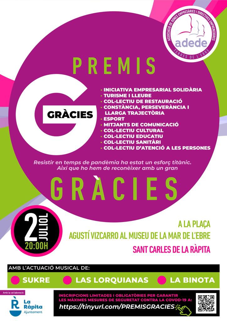 Resistir en temps de pandèmia ha estat un esforç titànic. 
Així que ho hem de reconèixer amb un gran: 💕GRÀ-CI-ES ✨
Premis, música, bona companyia… t’ho perdràs?
#PremisGràcies <a href="/ADEDETE/">ADEDE</a>
#Empresa #Comerç #Turisme
#Cultura #Sanitat #Educació
#AtencióALesPersones #Esport