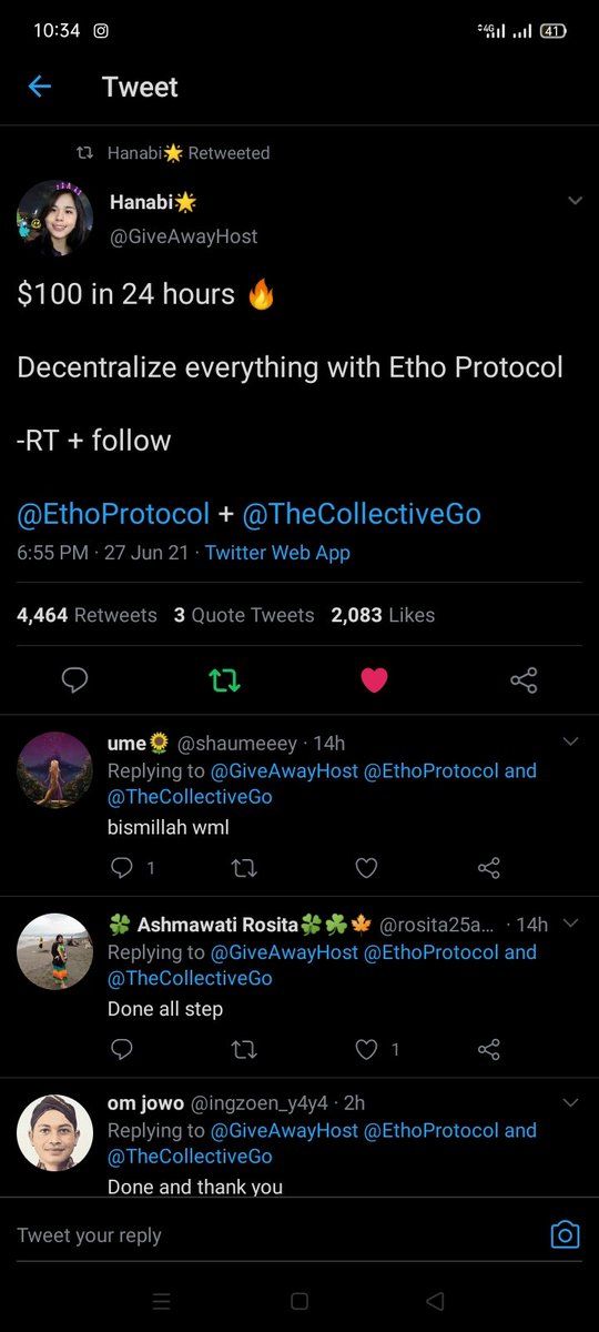 annweeell's tweet photo. @GiveAwayHost @EthoProtocol @TheCollectiveGo Done!! 🥰 Hoping to win Thank you! 🤞🏻❤️ https://t.co/TDdtd5Xavs