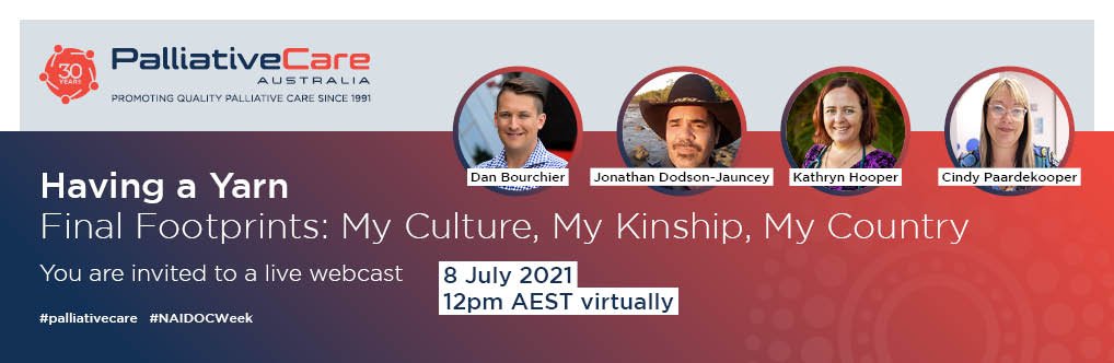 In celebration of #NAIDOCWeek 2021: Heal Country!, <a href="/Pall_Care_Aus/">Palliative Care Australia</a> is extending an invitation to you to join their live webcast – 'Having a Yarn – Final Footprints: My Culture, My Kinship, My Country' 12 noon on Thursday, 8 July 2021 #NAIDOC2021 palliativecare.org.au/having-a-yarn-…