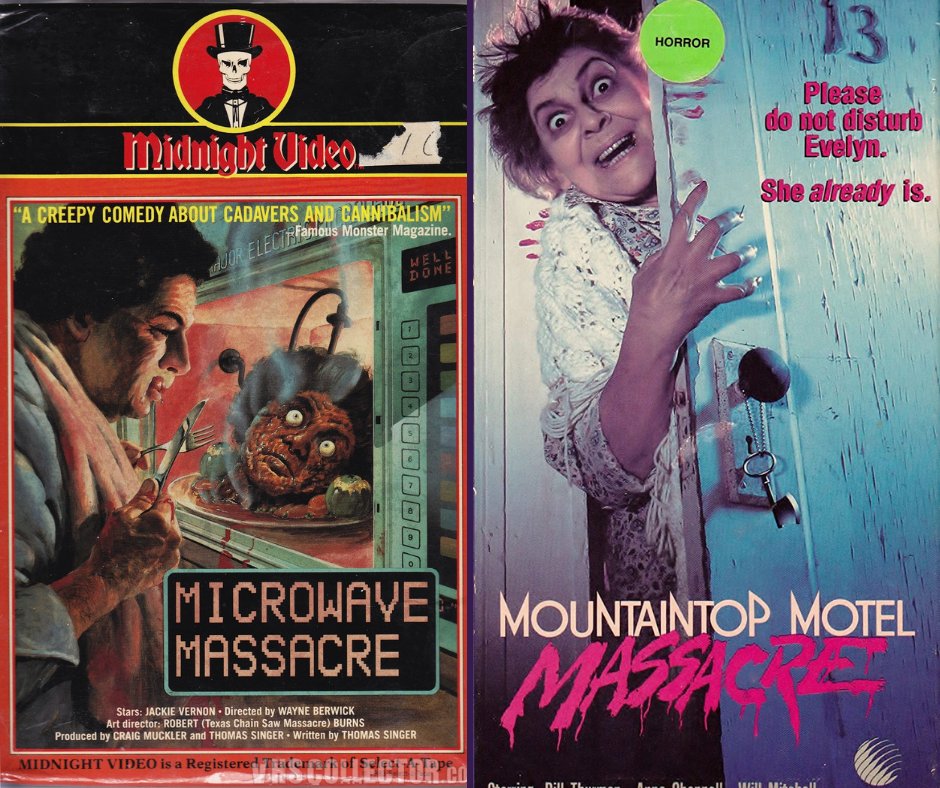 You walk into a video store and have to choose - MICROWAVE MASSACRE (1983) or MOUNTAINTOP MOTEL MASSACRE (1983). Based on the VHS cover, which one do you rent? Why?

Have you seen either slasher film?

#80sHorror #80smovies #horrorclub #horrorcommunity