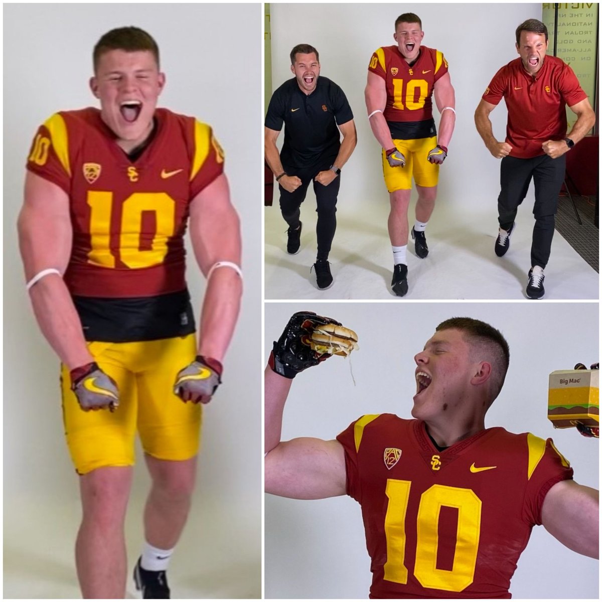 Eye opening visit to LA @USC_FB Thanks! 💪 @USCCoachHelton @CoachDoege @CoachHarrellUSC @Ballhawk__8 Honor to wear my idol @briancushing56 #10. Ahead on their NIL #BigMac😃✌#FightOn @CoachReed314 @SWiltfong247 @adamgorney