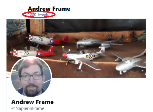 NapierinFrame's tweet photo. I've finally painted 100 Twitter pictures!
#100KTweets
Kind of disappointed it hasn't earned me f(r)ame, fortune, or a blue tick though.. https://t.co/Ag61EImOTL