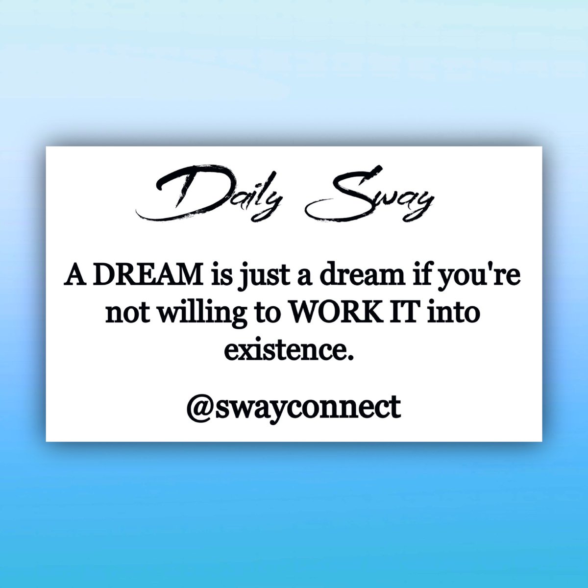 swayconnect's tweet photo. Daily Sway 🎯. 

STR8 UP‼️‼️
LET’S MAKE IT HAPPEN‼️

#dailysway #swayconnect #work #motivation #selflove #wins #affirmyourself #makeithappen #followus #tagafriend #letsgo https://t.co/6htWculcST