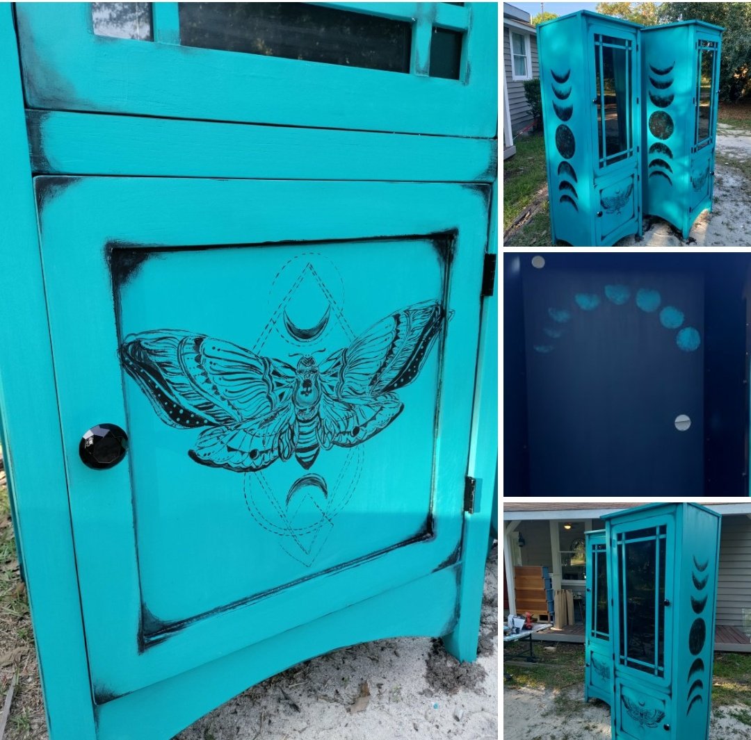 Pair of handpainted, tall display cabinets ready to go!! #deathmoth  #handpainted #shabbyjacks