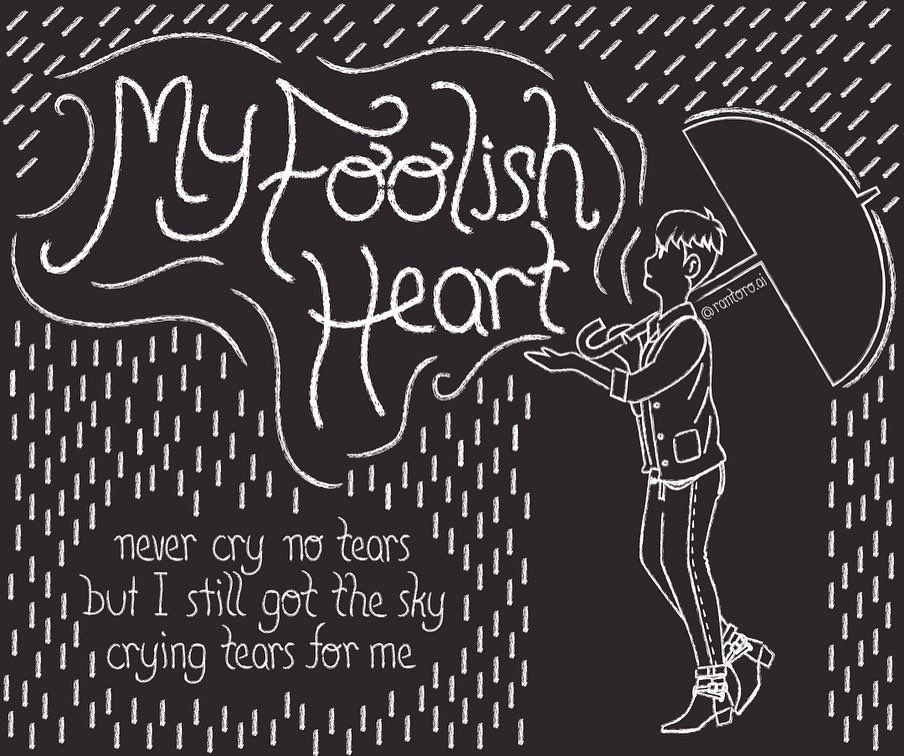 rantoro_ai's tweet photo. My Foolish Heart - Inspired by a rendition of this song sang by #ringosheena and performed by #soilandpimpsessions. #typography #illustration #blackandwhite #design https://t.co/XDFVrTB3pc