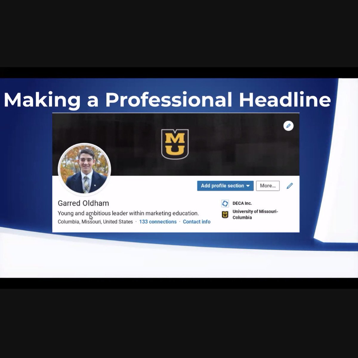 MissouriDECA's tweet image. SAT training happening now - LinkedIn pro @garred_oldham