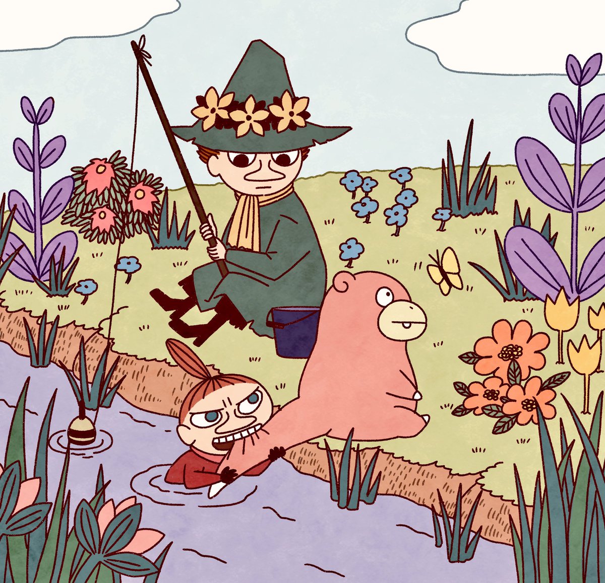 ポケモン ムーミン谷で釣りをするヤドン ヨモギラスの漫画