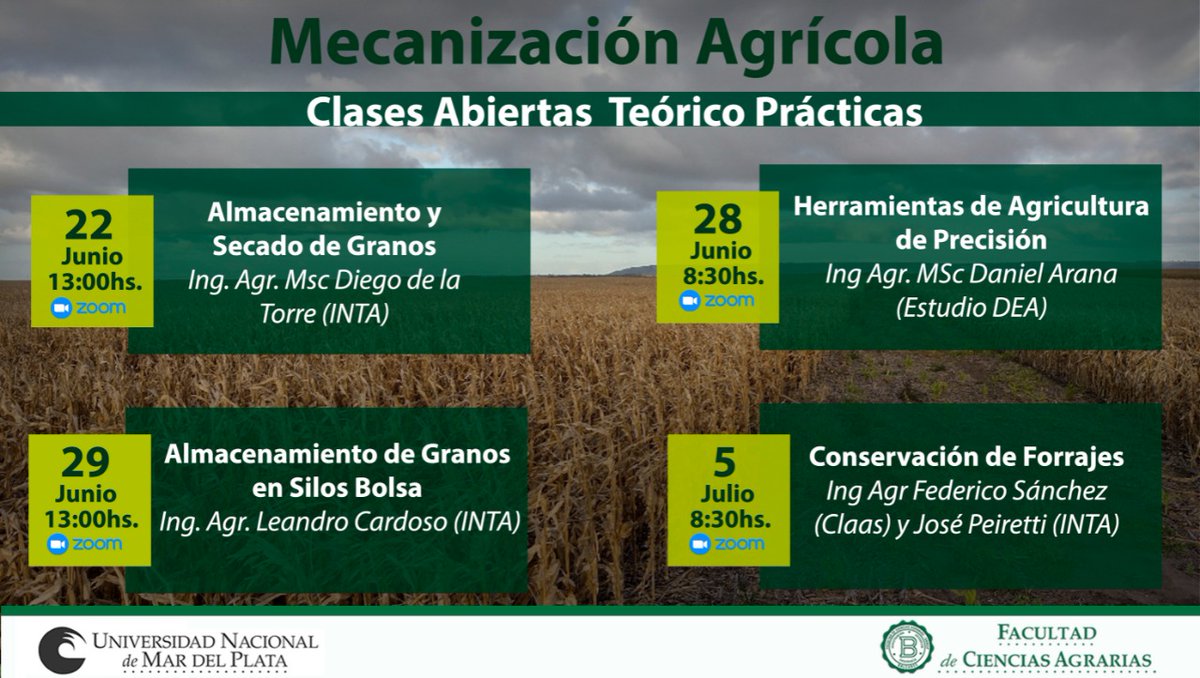 Mañana seguimos con las clases abiertas de Mecanización Agrícola. 
"Herramientas de Agricultura de Precisión"
IMPORTANTE: solo para Estudiantes de Ing. Agr. de Argentina
(Link al DM)