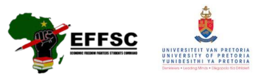 Revolutionary greeting fighters

Please follow @EFFSC_UP which is the official Twitter account of the EFFSC University of Pretoria Branch

This one will be deactivated