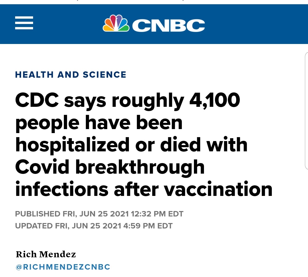 Alternate headline: Just 0.0027% of those fully vaccinated against COVID have been hospitalized. Or: COVID vaccine 99.73% effective against hospitalization. Do better, @CNBC - this headline is clickbait for the anti-vaxx crowd.