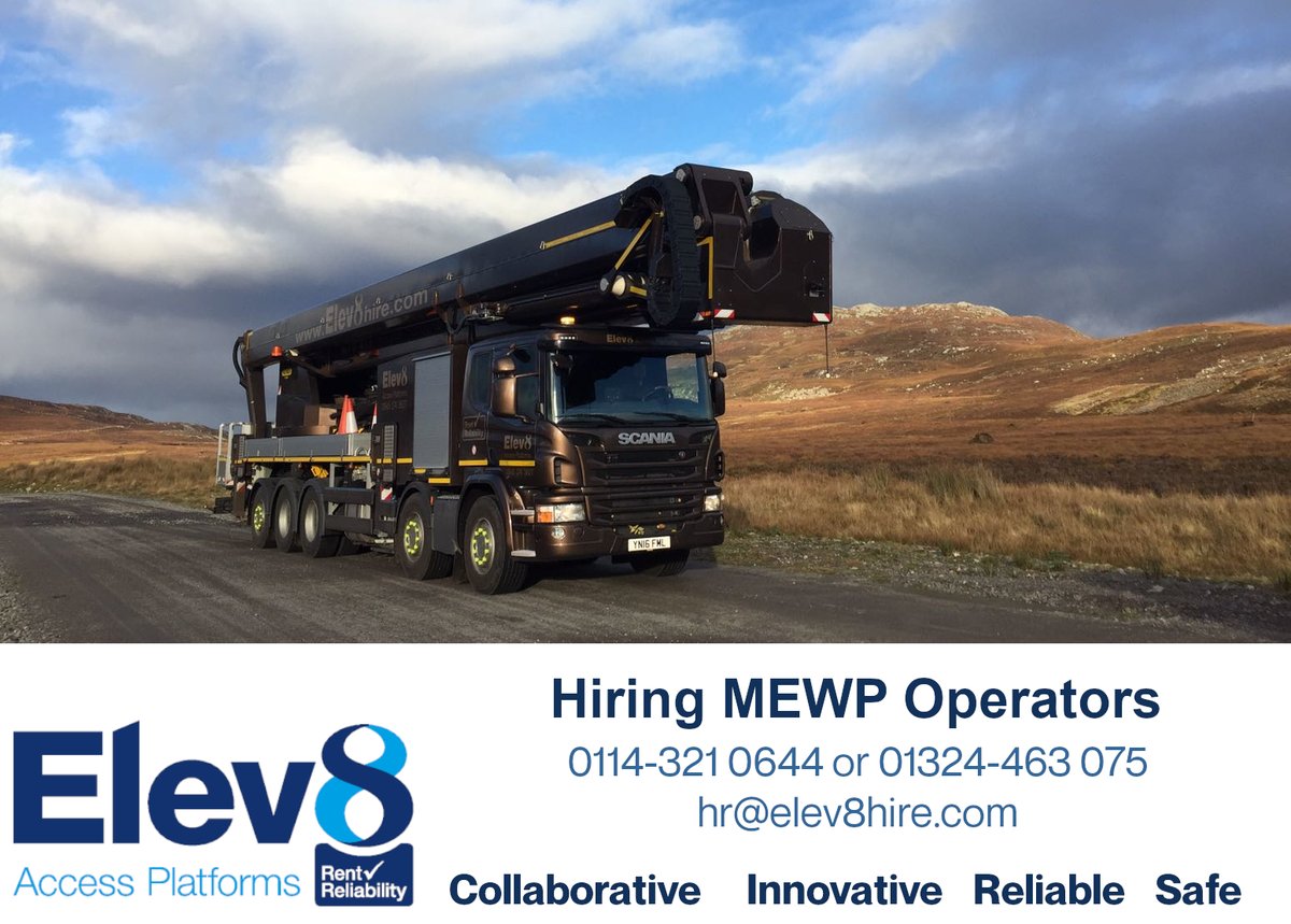 #Nowhiriing #MEWP Operators with HGV class 2, as well as  3.5 and 7.5 tonne truck mounted #accessplatforms working from our #Sheffield and #Falkirk depots.
#Jobs #recruiting #jobvacancies

elev8hire.com/vacancies/