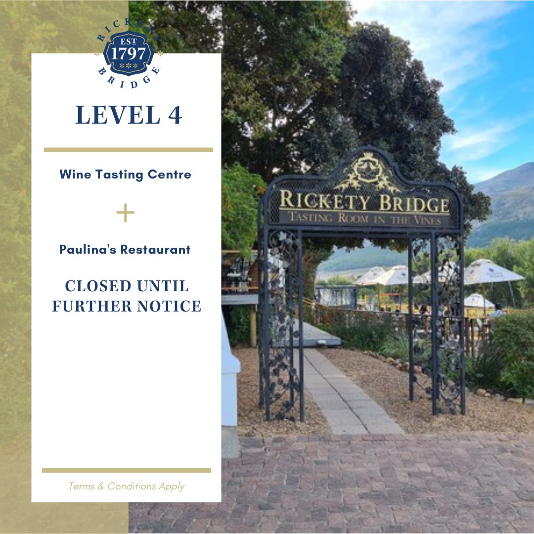 RicketyBridgeW's tweet photo. Due to the latest restrictions, we've closed the #WineTastingCentre &amp; #PaulinasRestaurant until further notice.

The good news is that #RicketyBridge #ManorHouse &amp; #BasseProvence will remain open for business &amp; leisure travel with all the necessary COVID precautions in place. https://t.co/iNRhQJkeYY