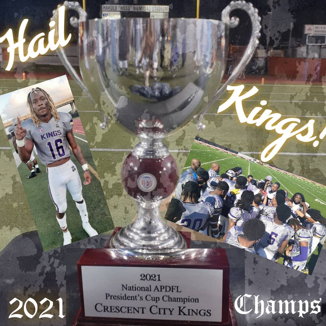 CrescentSemi's tweet photo. They brought it all to the field &amp; they left it there! True KING Behavior! We couldnt be more PROUD of our TEAM!

We are the 2021 President's Cup Championship WINNERS! 

Hail Kings!

@wdsu @espn @wwltv
@isqiisi @apdfl
#HailKings #football #semipro @TheAPDFL #Champions https://t.co/mRiyLgCCIw
