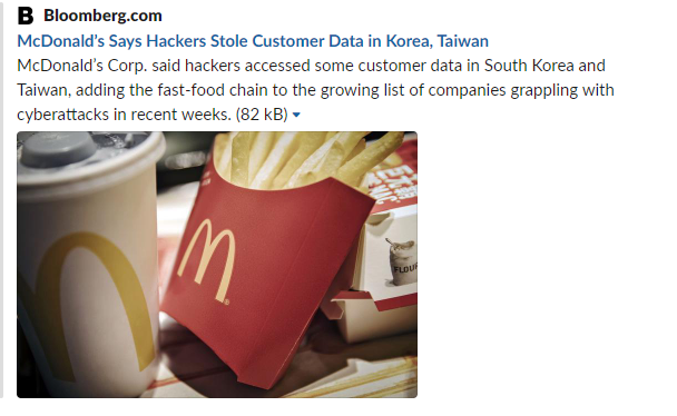 Even big companies are vulnerable to attack. This McDonald's hack is just one in a slew of big organizations losing customer data to thieves. Finding issues before hackers do is the best way to prevent hacks. 
bloom.bg/3cQ6rSu

#cybersecurity #pentesting #McDonalds