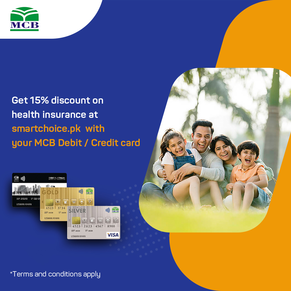 Good news for MCB Customers. Now MCB credit/debit cardholders can get a 15% discount on Health insurance policy on Smartchoice.pk.

For more information, visit smartchoice.pk/insurance/heal… or call 111-212-212 for more details. 

#smartchoice #insurance #healthinsurance