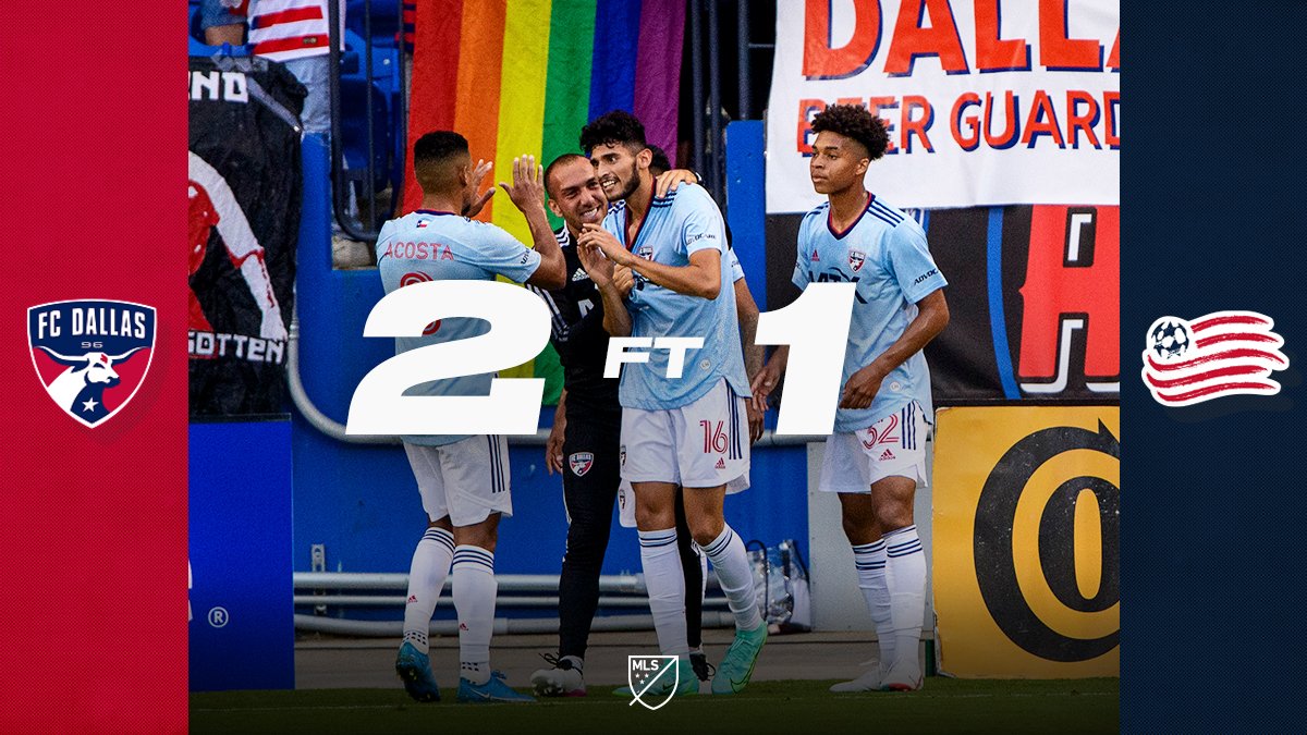 MLS's tweet photo. FT: A brace from Ricardo Pepi gave @FCDallas the win against the top team in the East! #DALvNE https://t.co/d0Zwilxz8G