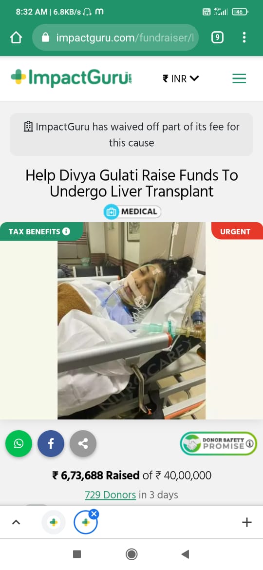 AnushaKapad's tweet photo. Help post!!! Rt for visibility

She is Divya Gulati suffering from liver failure. She needed 40 lakh in order to transplant it. Help her to survive. Your small contribution gonna give her a new life 🥺🥺. Thank you 🙏🙏🙏
For more information: https://t.co/J6plScjhTS
@SonuSood https://t.co/iKq1LAmAWS