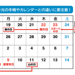 今年は3つの祝日が移動するため、祝日の勘違いに注意!