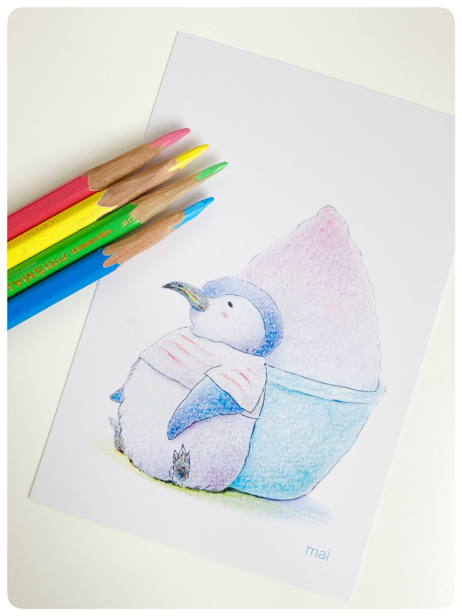 Mai 6 17 ペンぎょ展22 ペンぎょ展にて販売中 かき氷とペンギン ポストカード 150円 夏だしかき氷 美味しいしペンギンは氷のイメージあるし とトントン描いたイラストです 涼しげな雰囲気がお気に入り ペンぎょ展 T Co Sn3dkqs4di