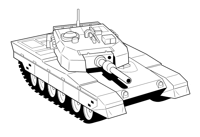 最初に中松の戦車を丁寧に描いてしまったため、その後に出てくる戦車も丁寧に描くはめになりました。最初に登場した戦車は目測デッサンですが、俯瞰の戦車はフリー素材のガイド(トレス)+アレンジで描きました。どちらも独自アレンジ多めです。 