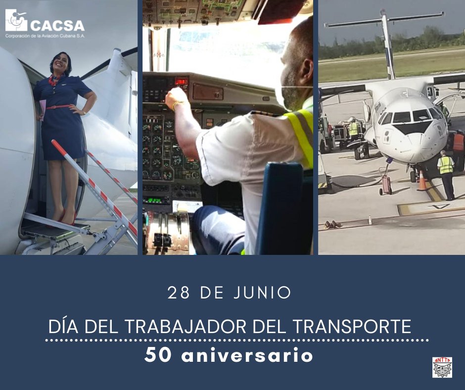 👉Felicitamos🎉🎊✨ en el día de hoy a todos los trabajadores del sector del #TransporteCuba ✈️🚕🚢🚂 y en especial a los que integran la #AviaciónCubana ✈️🇨🇺 #DiaDelTransportista #50Aniversario #SomosContinuidad