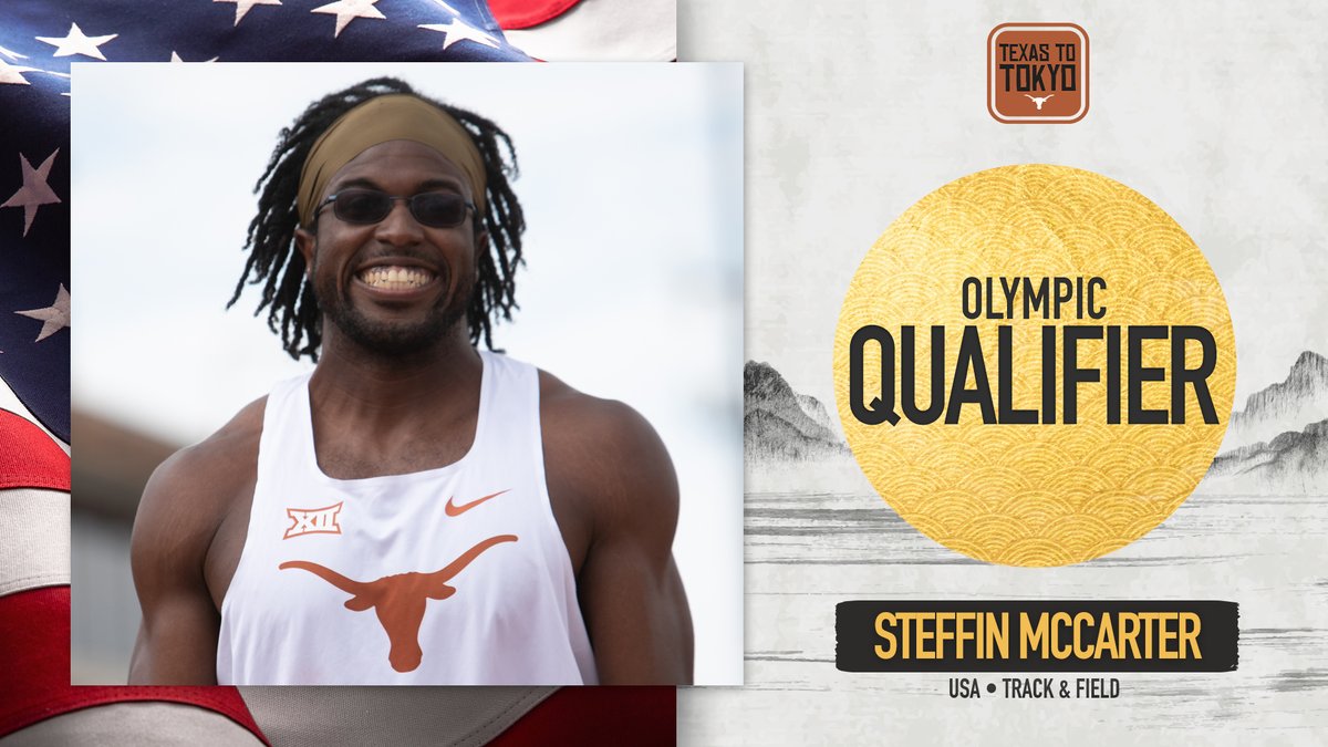 TexasTFXC's tweet photo. Steffin McCarter joined his Longhorn long jumping teammate Tara Davis in punching his ticket to Tokyo! Texas’ All-American and three-time Big 12 long jump champ equaled his career-best of 8.26m/27-1.25 to finish third and earn a spot on Team USA! 🇺🇸

#TexasToTokyo | #HookEm 🤘 https://t.co/RpiYcpkR5S