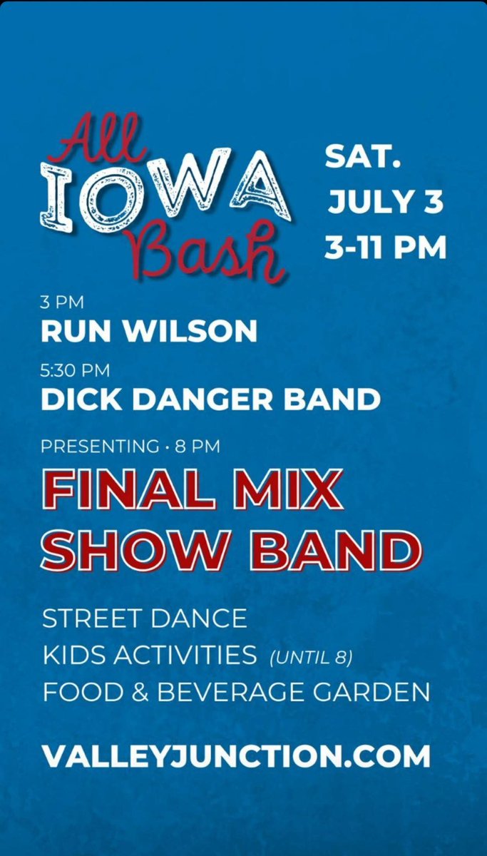 Hey everyone, come out to <a href="/Valley_Junction/">Valley Junction</a> this Saturday July 3rd to listen to some songs and dance your independence day Eve away!