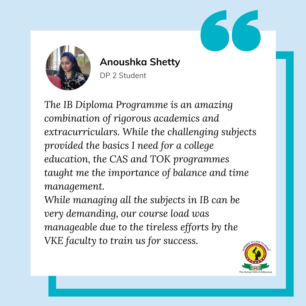Victoriouskidss's tweet photo. Our alumna, Anoushka Shetty on how the rigorous IB Diploma Programme taught her the importance of time management.
#ibdp #ibdiplomaprogram #ibeducation #ibworldschool #studenttestimonials https://t.co/QozXXsRp8h