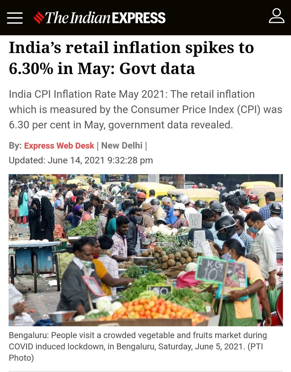 India’s retail inflation surged to 6.30 per cent in the month of May, over and above the Reserve Bank of India’s (RBI) threshold of 6 per cent, data released by the Ministry of Statistics & Programme Implementation (MoSPI) showed Monday. #7SaalDeshBehaal