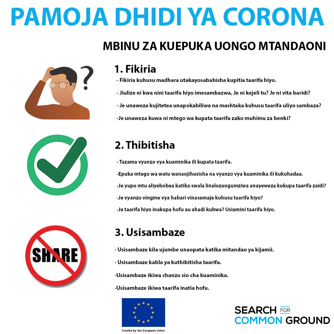Walinde uwapendao kwa kuepuka usambazaji wa uongo kuhusu virusi vya Corona na chanjo yake.
#Bakisalama #PamojaDhidiYaCorona 
<a href="/EUinKenya/">European Union In Kenya</a>