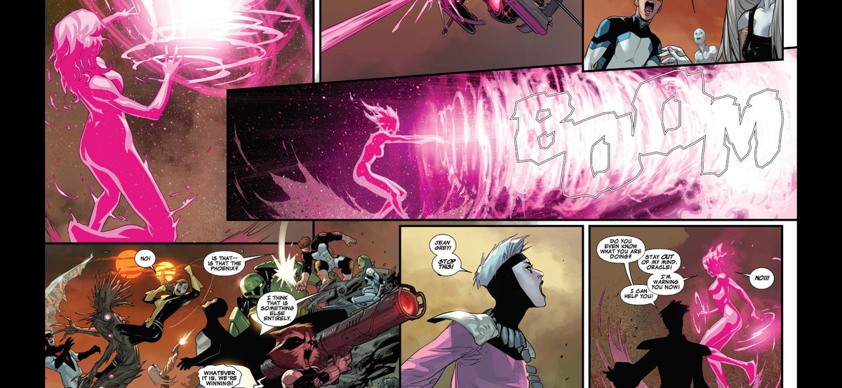Jean_RED_Grey's tweet photo. A young, time-displaced Jean - SANS the Phoenix Force - kicking Gladiator’s ass in Guardians of the Galaxy #13: The Trial of Jean Grey. She is the Alpha, Omega, and Nexus of all psionic beings. No wonder she’s the Phoenix Force’s #1 choice. #OmegaTelepath AND #OmegaTelekinetic https://t.co/CK05jAGIex