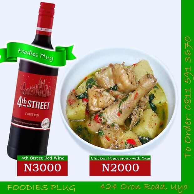 “A Meal Without Wine Is Like A Day Without Sunshine.” - #FoodiesPlug. 

To Order: 0811 591 3670
ADDRESS: 424 Oron Road, Uyo (before the Timber market junction, opposite the primary school), Akwa Ibom State. 
#FoodiesPlugAt2 
#Uyo #AkwaIbomTwitter