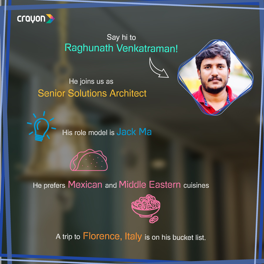 CrayonBigData's tweet photo. We're starting the week by adding more new colors to the Crayon Box! Say hello to Ragunath Venkatraman, Sangeetha Gnanasekaran and Jeyaganesan Gandhirajan.
#ColorsOfCrayon #TalentedTangrams #JoinTheBox https://t.co/5dD3jTXbiL