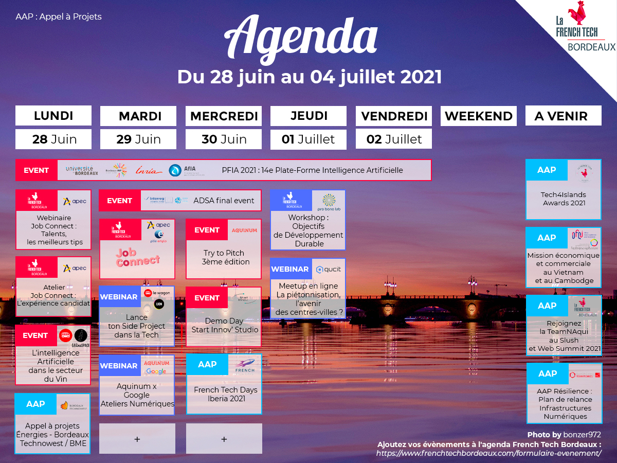 FrenchTechBdx's tweet photo. 🗓 Vos événements #FrenchTech #Bordeaux de la semaine ➡️ #FTCentralBdx, @Apec_NA, @poleemploi_NA, @Inria, @univbordeaux, @BordeauxINP, @AFIA_info, @ProBonoLab, @qucit, @Bdx_Technowest, @LeWagonBordeaux, @_JoinLion, @aquinum, @FrenchTechDays... 🔥
Infos 👉 https://t.co/PR7mwbUoLm https://t.co/GRXGKraVsP