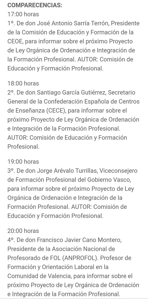 Próximo 30 de junio, el Presidente de #ANPROFOL, Francisco Javier Cano  @pacocanom, comparecerá en la Comisión de Educación y Formación Profesional que se podrá seguir en directo <a href="/Congreso_Es/">Congreso</a> congreso.es/actualidad/ses…