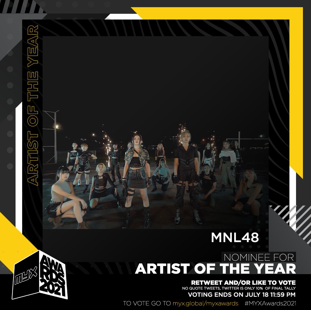 ❗️RETWEET AND/OR LIKE TO VOTE❗️

<a href="/mnl48official/">MNL48</a> 
Artist Of The Year
#MYXAwards2021

📌 Quote Tweets DO NOT count
📌 Voting ends on July 18
📌 Twitter is only 10% of final tally

myx.global/myxawards