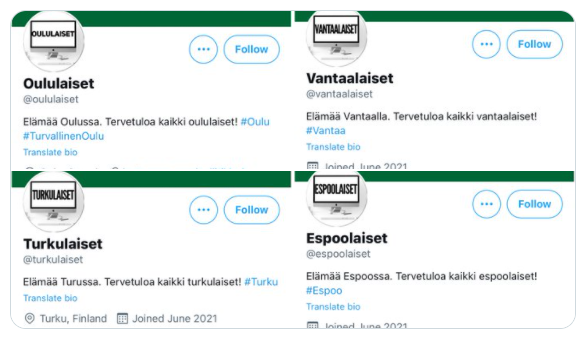 Trollitarkastus's tweet photo. Poikkeuksellisesti raportointisuositus. Eli #äärioikeisto:laiset "kaupunkilaistilit" @turkulaiset @espoolaiset @vantaalaiset @oululaiset @lohjalaiset @helsinkilaiset @tamperelaiset (1/4) https://t.co/hF1bluOOoq