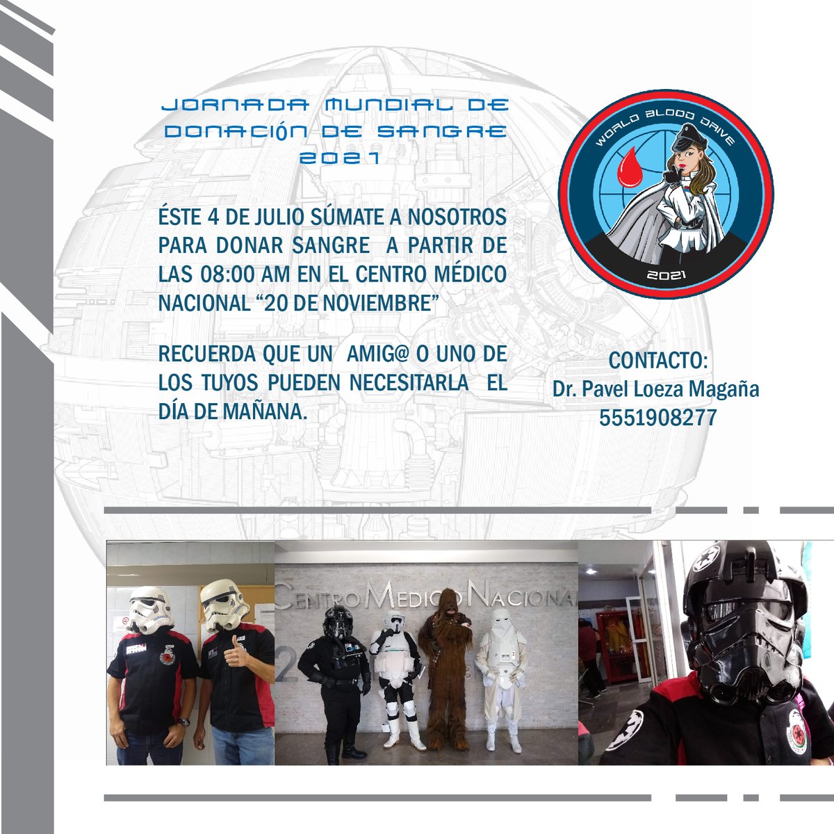 cmn20noviembre's tweet image. Éste 4 de julio súmate a nosotros en el @cmn20noviembre a partir de las 08:00 am.
Responsable del evento: Dr. Pavel Loeza Magaña, tel 5551908277
@ISSSTE_mx   @sm20denov #DonaSangre #DonarSangreSalvaVidas
No Faltes!!