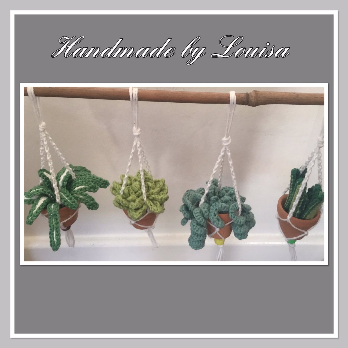 Introducing my miniature hanging pot plants 🪴 ….succulents, spider plants, mother in laws tongue… what more could you want??? Crocheted plants in a 3 cm terracotta pots  #hangingplants #succulents #plants #crochet #decor #smallbiz #handmade #etsy #miniature